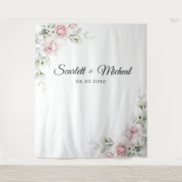 Roses Hochzeitszeremonie im Rosa Rosa Hintergrund Wandteppich