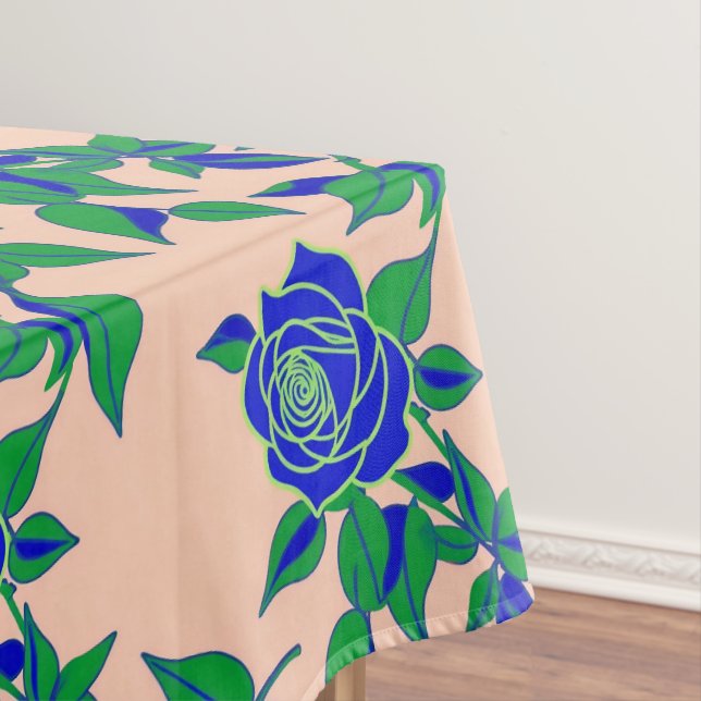 Roses In Striking Electric Blue With Green Leaves Tischdecke (Beispiel)