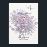 Roses Menu Card Menükarte<br><div class="desc">This Menu Card template is shown on the basic paper in white with a lovely purple color rose bouquet print design. Script and standard text are in a black color. Customize the names and menu items by clicking the customize or edit button, use the offered templates to change to your...</div>