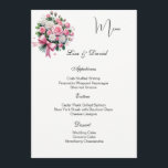 Roses Menu Card Menükarte<br><div class="desc">This Menu Card template is shown on the basic paper in white with a lovely pink and white rose bouquet print design. Script and standard text are in a black color. Customize the names and menu items by clicking the customize or edit button, use the offered templates to change to...</div>