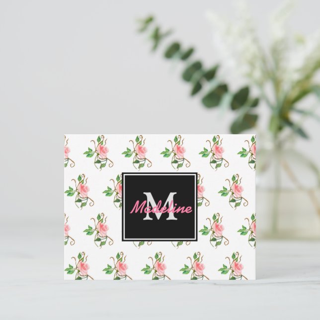 Roses Monogramm Postkarte (Stehend Vorderseite)