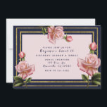Roses Navy Blue & Gold Modern Sweet 16 Party Einladung<br><div class="desc">Es stehen auch Koordinierungsaufgaben zur Verfügung.</div>