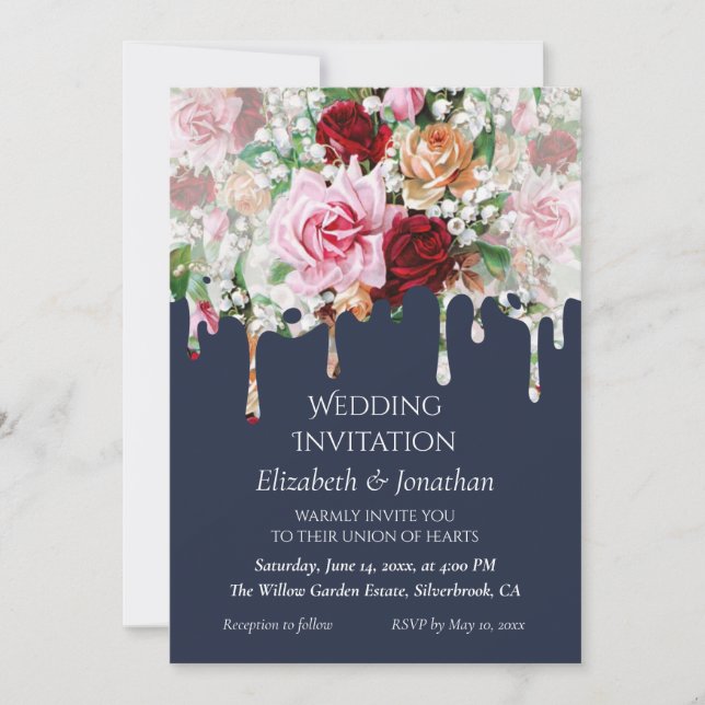 Roses on Blue Customizable Wedding Invitation (Vorderseite)