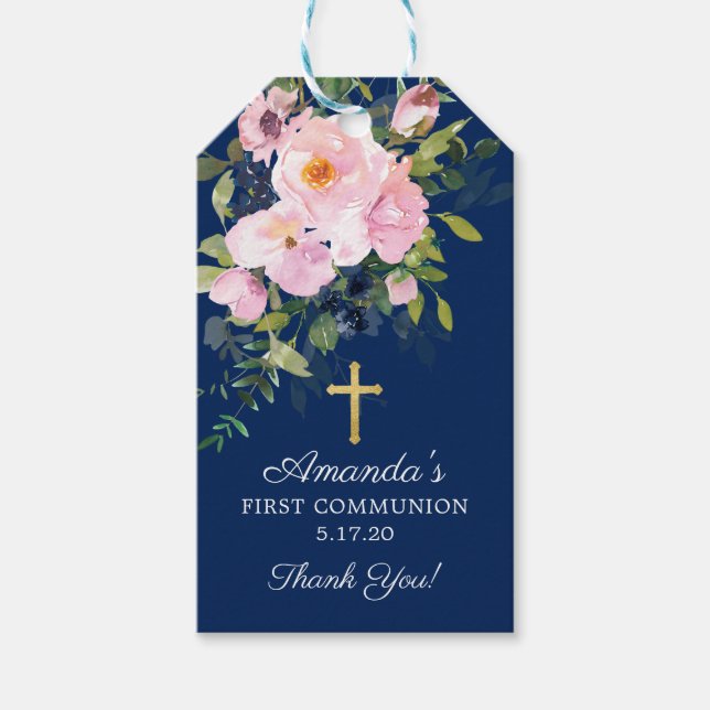 Roses & Peonies Erste Kommune Gunst Geschenkanhänger (Vorderseite)