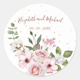 Roses Rosa Elegante Blumenhochzeit Runder Aufkleber