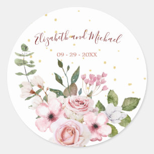 Roses Rosa Elegante Blumenhochzeit Runder Aufkleber