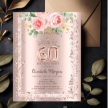 Roses,Rose Gold Glitter Frame Crown 60th Birthday