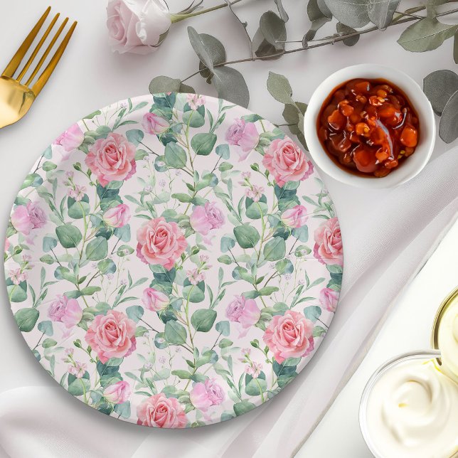 Roses Roses Party Pappteller (Floral rose garden paper plates from my Vintage Tea Party Baby Shower Collection)