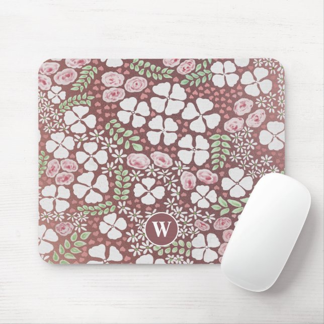 Roses Roses Rose Gold Monogramm Mousepad (Mit Mouse)