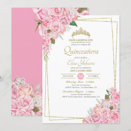 Roses Roses Roses Gold Tiara Quinceanera Einladung