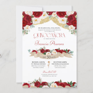 Roses Roses Roses Peonies Elegante Quinceanera Inv Einladung