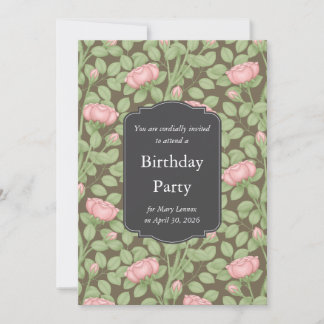 Roses Secret Garden Brown Geburtstag Einladung