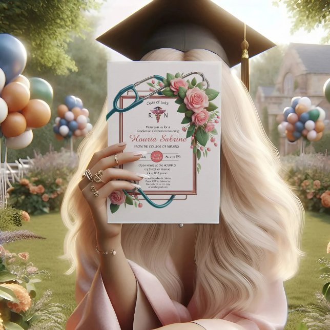 Roses Stethoscope Nurse Abschluss Einladung (Von Creator hochgeladen)