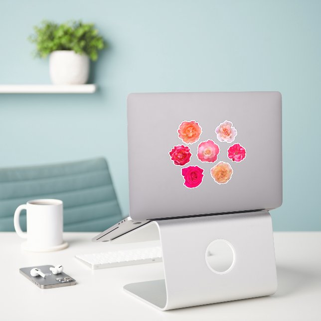 Roses Vinyl Sticker Set – 7 Unique Blooms (Laptop auf Schreibtisch)