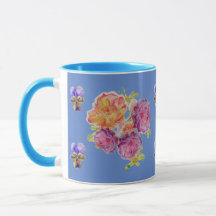 Roses Violet Blue Rose Shabby Wasserfarbe Tasse