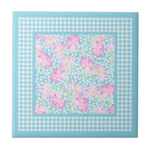 Roses White Butterfells Gingham Keramik Tile Fliese