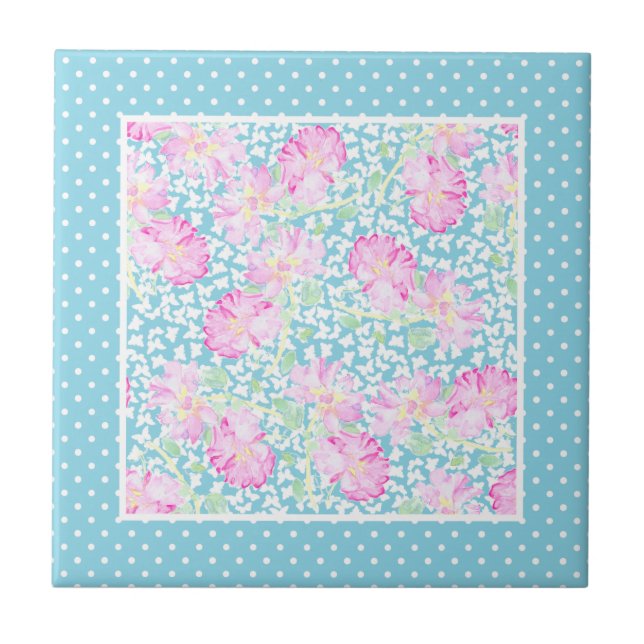 Roses White Butterfets Polkas Keramik Tile Fliese (Vorderseite)