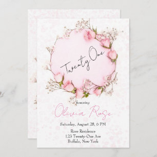 Roses Wreath Chic 21. Geburtstag Party Einladung