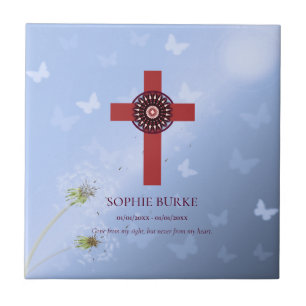 Rosette Cross Blue Pet Memorial Fliese