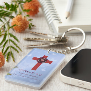 Rosette Cross Blue Schmetterlinge Pet Memorial Ged Schlüsselanhänger