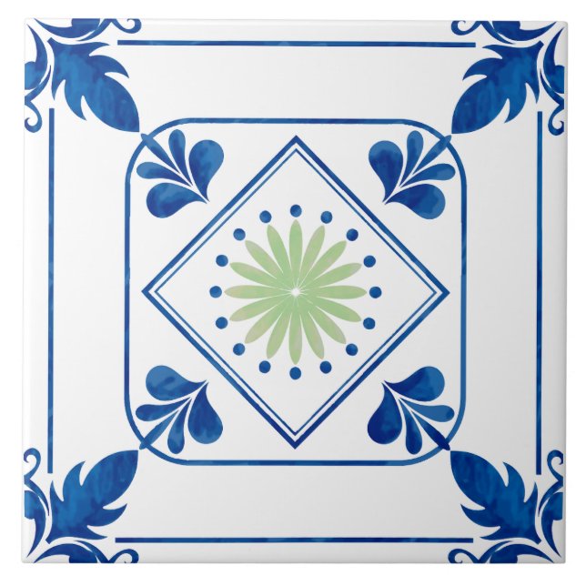 Rosette (grün) Keramik Tile Fliese (Vorderseite)