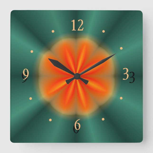 Rosette in Rot/Orange mit Grün> Küchenuhr Quadratische Wanduhr (Vorderseite)