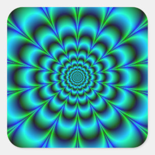 Rosette in Türkisgrün und Blau Quadratischer Aufkleber