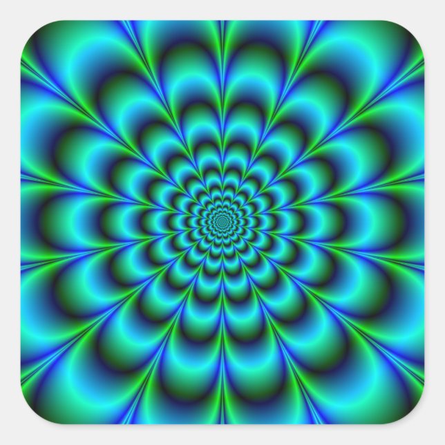 Rosette in Türkisgrün und Blau Quadratischer Aufkleber (Vorderseite)