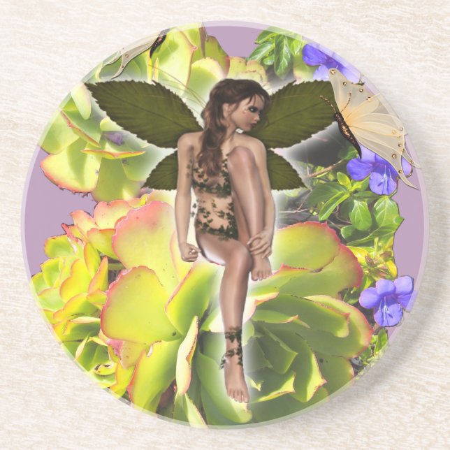 Rosette Succulent Besucher Sandstein Untersetzer (Vorne)