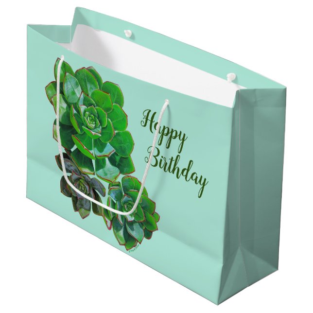 Rosette Succulents Große Geschenktasche Geschenktüte (Vorderseite Schrägansicht)