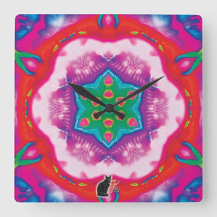 Rosetten-Kaleidoskop Quadratische Wanduhr