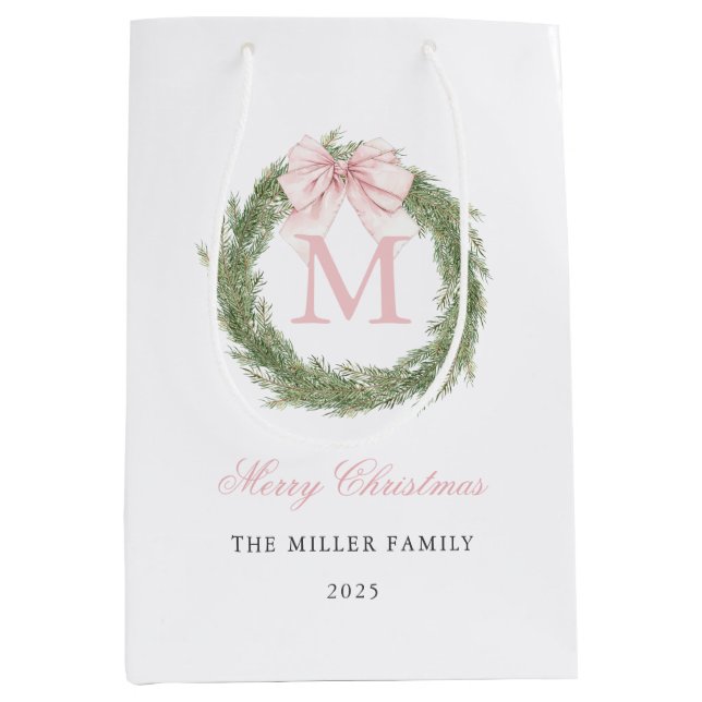Rosetten-Monogramm-Weihnachtskranz Mittlere Geschenktüte (Vorderseite)