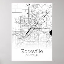 Roseville Map - Kalifornien - City Map Poster