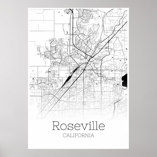 Roseville Map - Kalifornien - City Map Poster (Vorne)