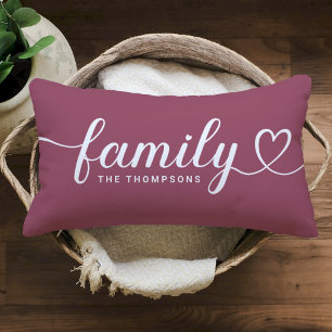 Roséwein-Familie-Heart-Script-Monogramm Lendenkissen