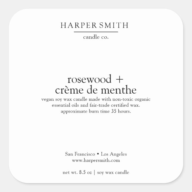 Rosewood & Crème de Menthe Matte Candle Label Quadratischer Aufkleber (Vorderseite)