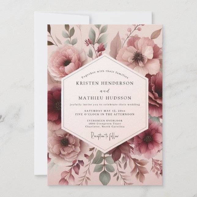 Rosewood-Malerei Flora Hochzeit Einladung (Vorderseite)