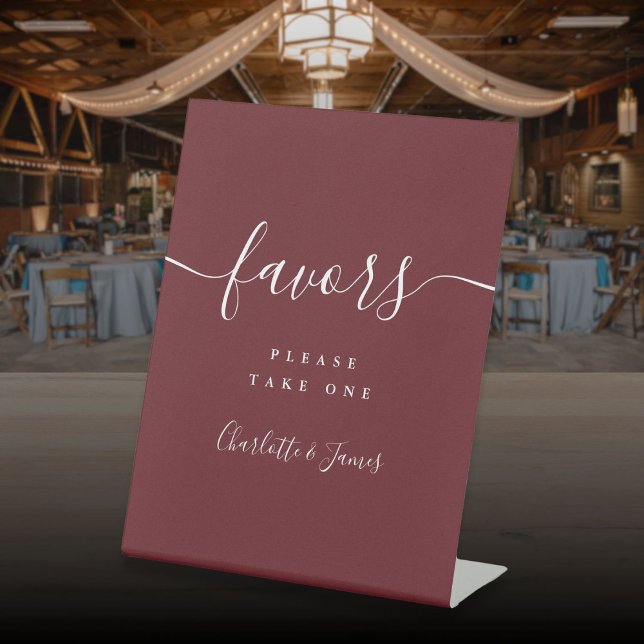 Rosewood Pink Elegante Moderne Gastgeschenke Hochz Sockelschild (Rosewood Pink Elegant Modern Wedding Favors Table Pedestal Sign)