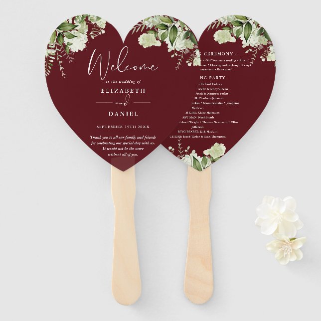 Rosewood Pink Greenerity Wedding Programm Herz Fächer (Vorne und Hinten)