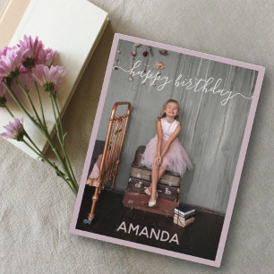Rosewood pink happy birthday custom name & foto postkarte