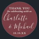 Rosewood Pink Signature Gastgeschenk Hochzeit Dank Runder Aufkleber<br><div class="desc">Rosewood Rosa Gastgeschenk Hochzeit bedankt sich bei einem klassischen Rundaufkleber mit Signaturstilnamen. Personalisieren Sie mit Ihrem besonderen Dank Informationen in der schicken Typografie. Entwickelt von Thisisnotme©</div>