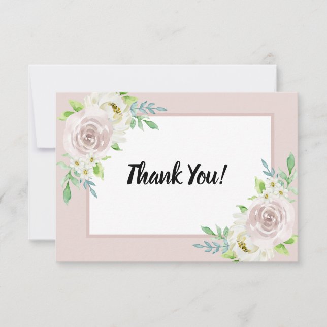 Rosewood Soft Mauve Floral Watercolor Rose Hochzei Dankeskarte (Vorderseite)