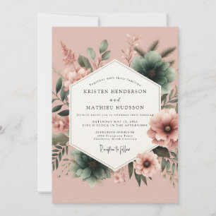 Rosewood Teal Painterly Hochzeit Einladung