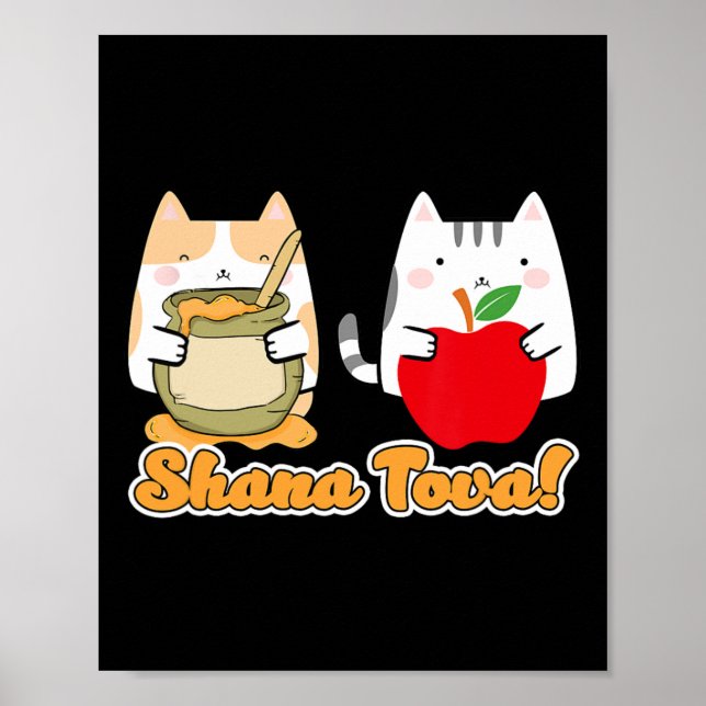 Rosh Hashana for Cat People Kawaii - Happy Jewish Poster (Vorne)