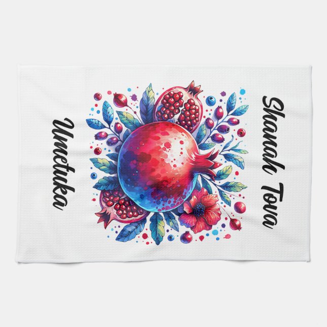 Rosh Hashana Wasserfarbe Pomegranat Geschirrtuch (Horizontal)