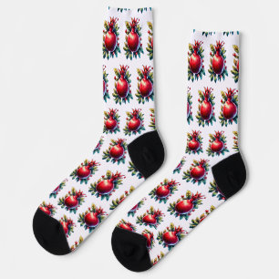 Rosh Hashana Wasserfarbe Roter Granatapfel Socken