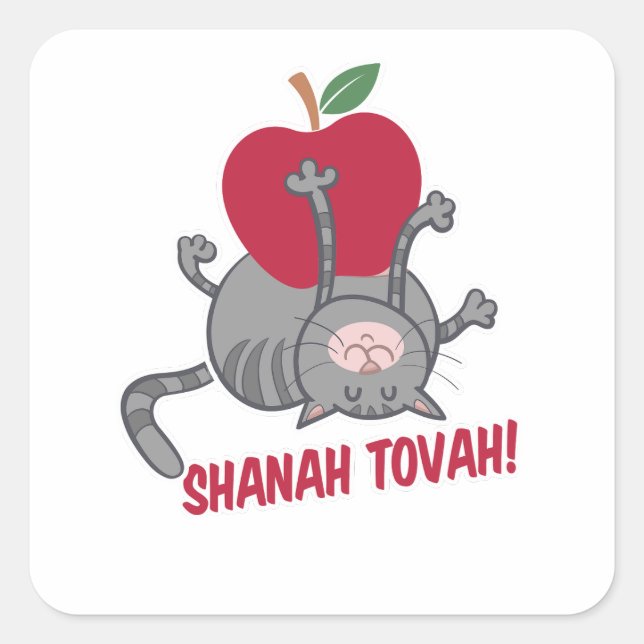Rosh Hashanah Cat - Jüdisches neues Jahr 5785 Quadratischer Aufkleber (Vorderseite)