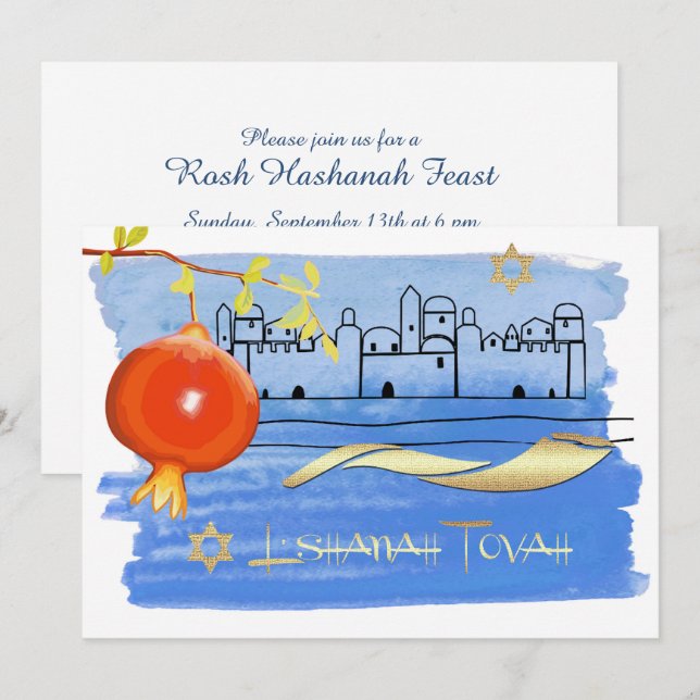 Rosh Hashanah Celebration Party Custom Einladung (Vorne/Hinten)