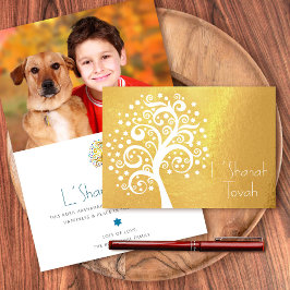 Rosh Hashanah Custom Foto Tree of Life Real Gold Folienkarte