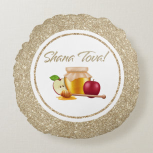 Rosh Hashanah, eleganter Glitzer von White and Gol Rundes Kissen